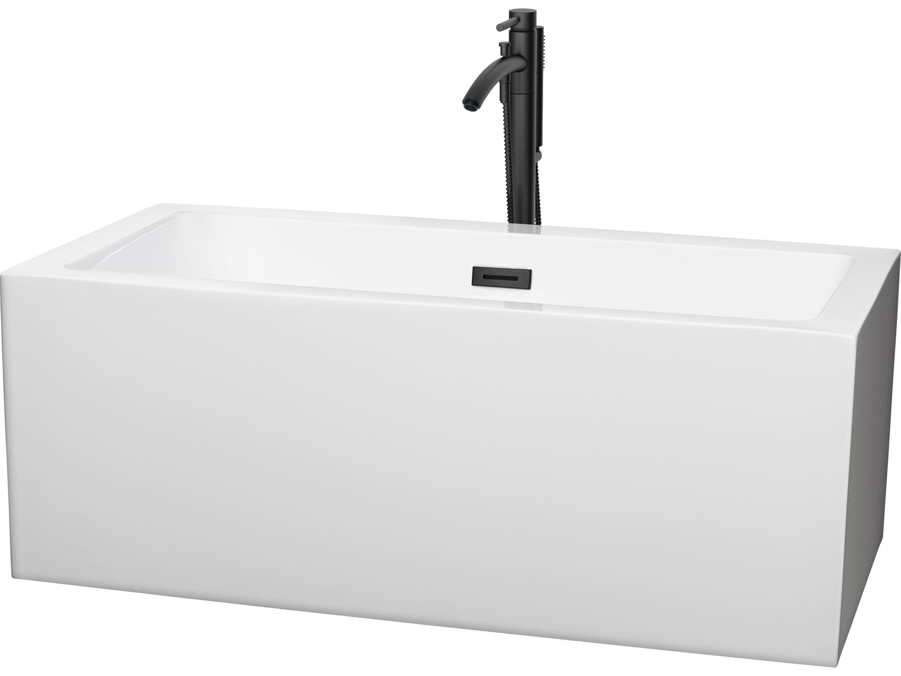 Wyndham Collection Melody White Bathtub with Floor Mounted Faucet, Drain and Overflow Trim