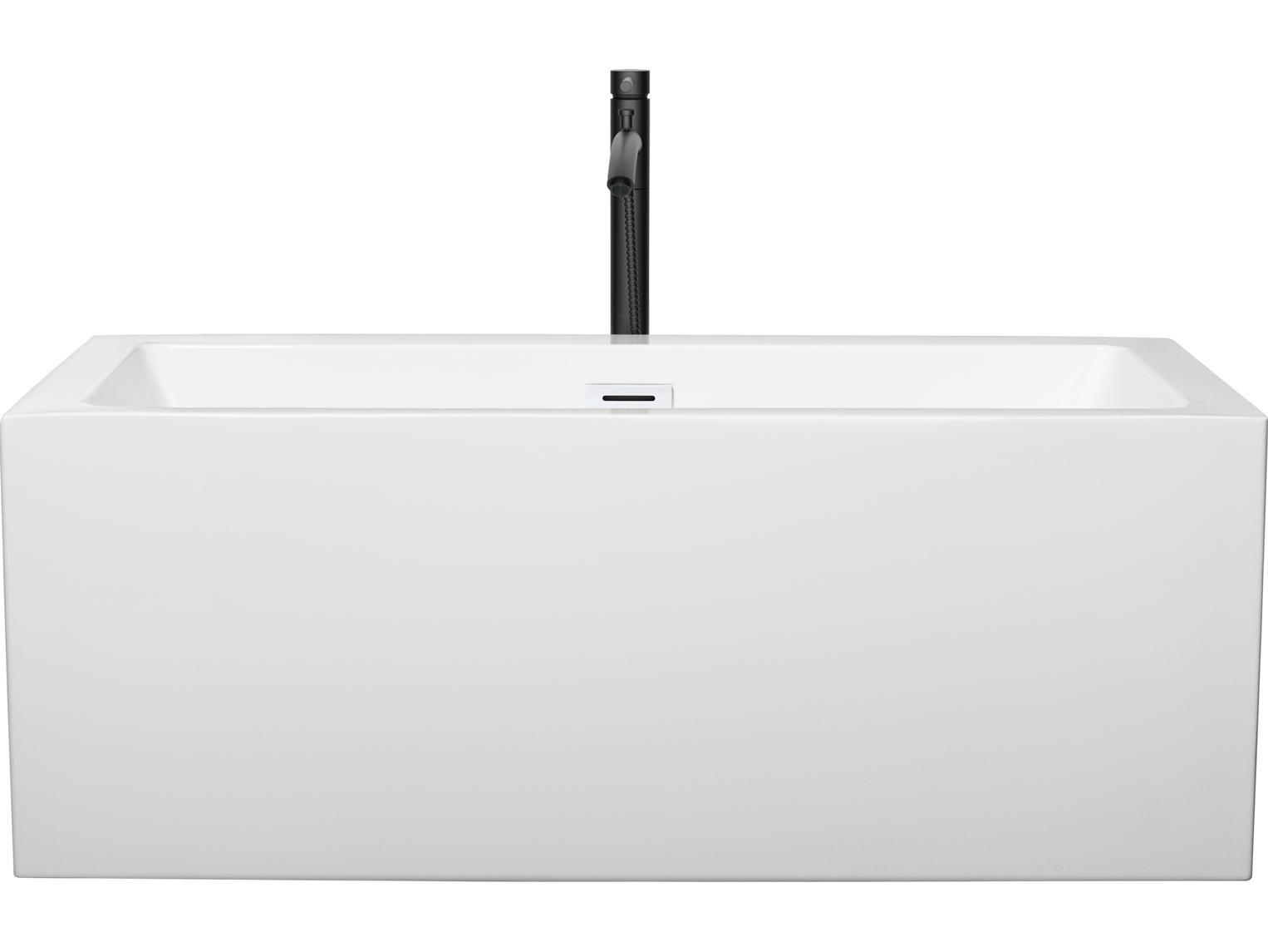 Wyndham Collection Melody White Bathtub with Shiny White Trim and Floor Mounted Faucet