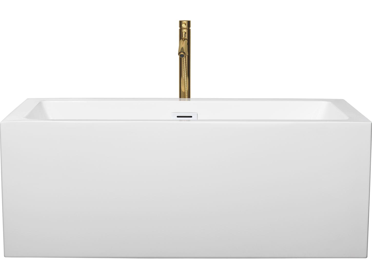 Wyndham Collection Melody White Bathtub with Shiny White Trim and Floor Mounted Faucet