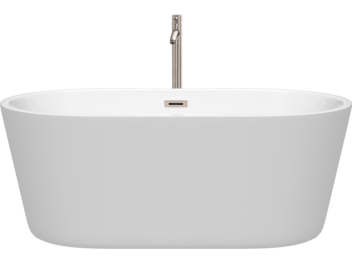 Wyndham Collection Carissa White Bathtub with Floor Mounted Faucet, Drain and Overflow Trim