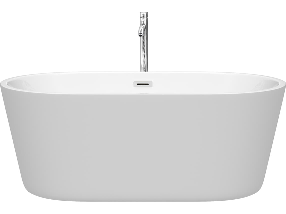 Wyndham Collection Carissa White Bathtub with Floor Mounted Faucet, Drain and Overflow Trim
