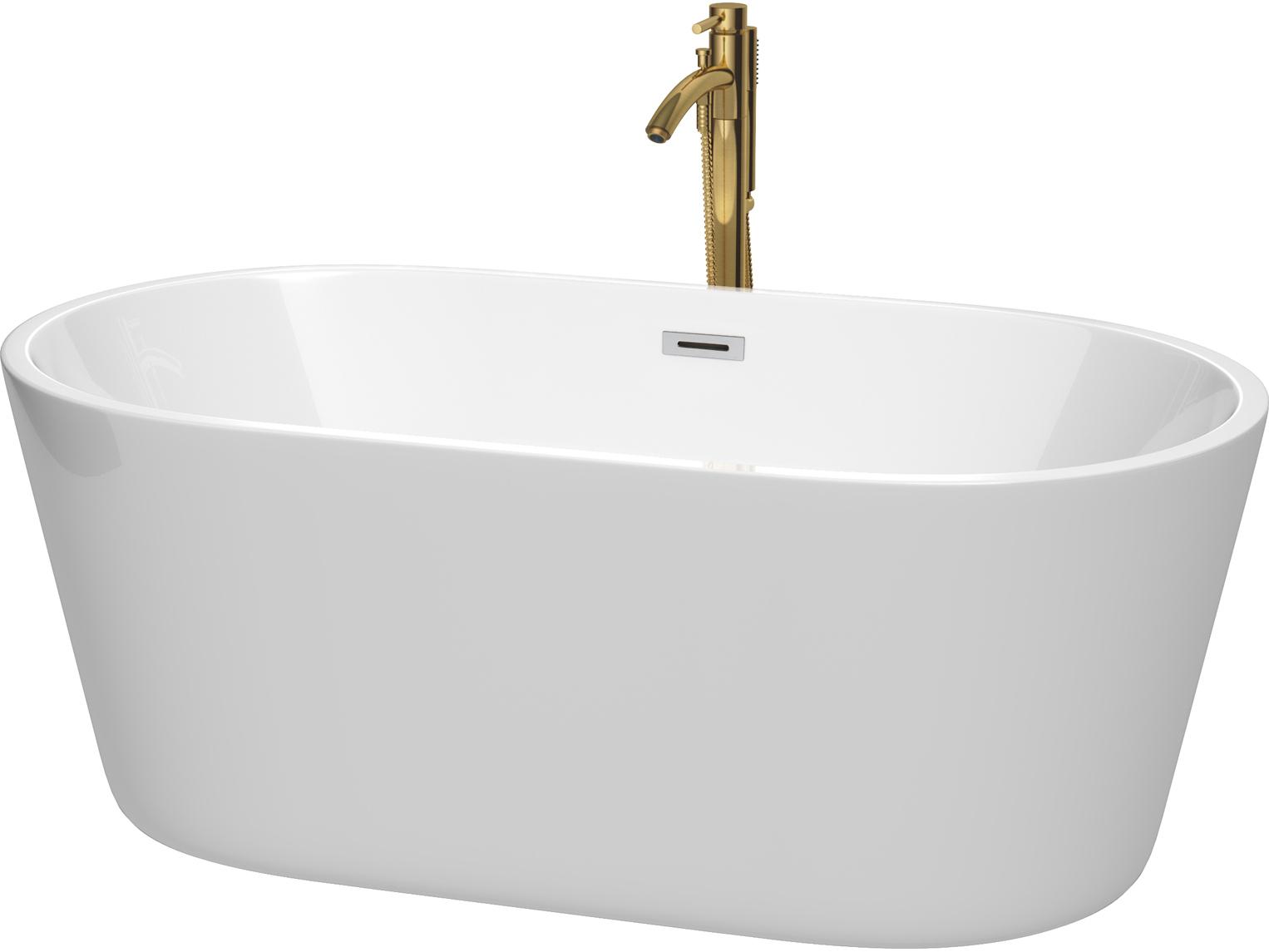 Wyndham Collection Carissa White Bathtub with Polished Chrome Trim and Floor Mounted Faucet
