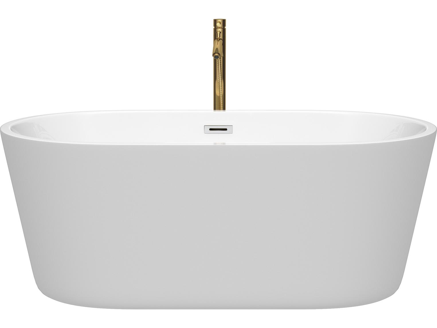 Wyndham Collection Carissa White Bathtub with Polished Chrome Trim and Floor Mounted Faucet