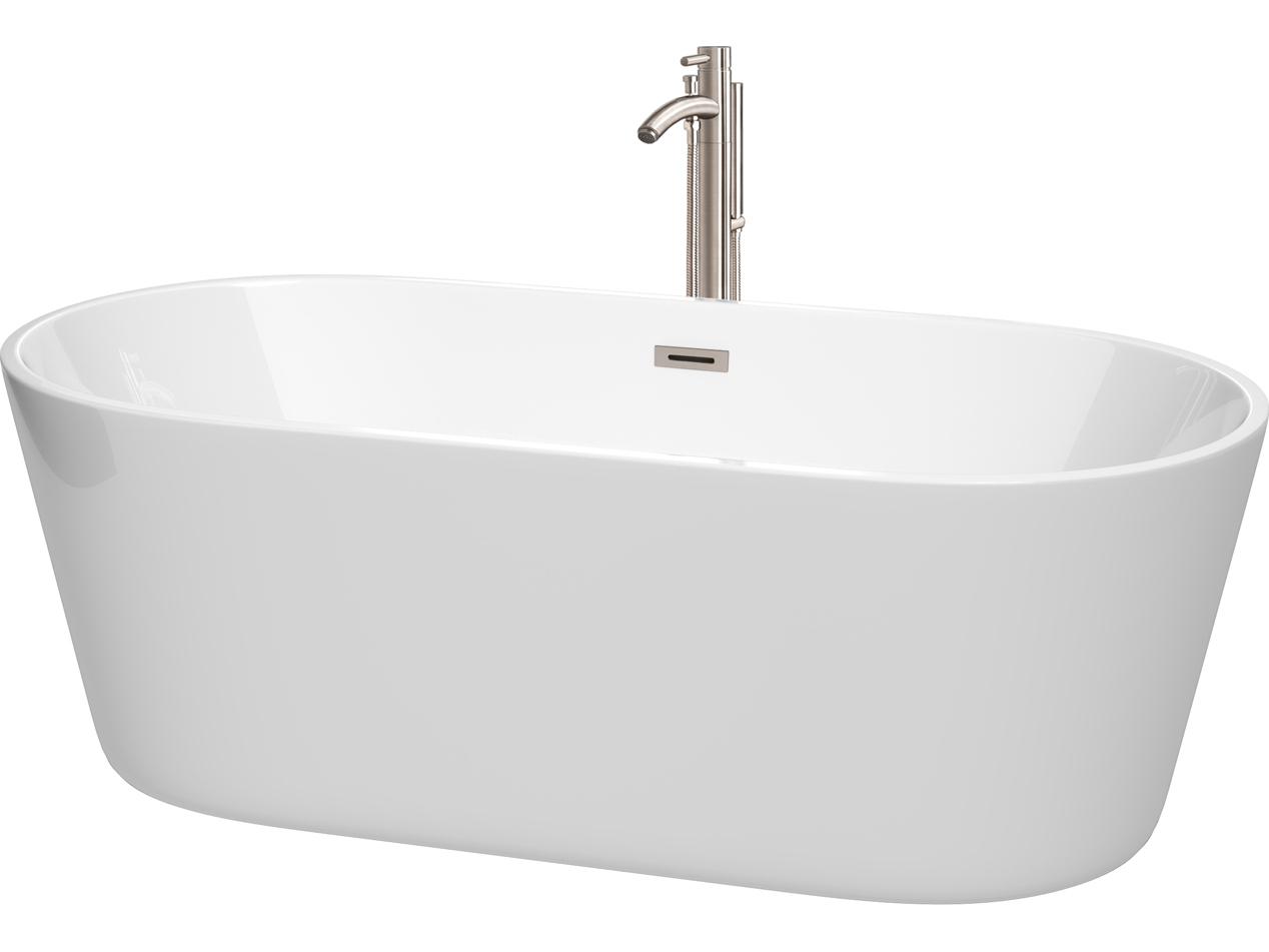 Wyndham Collection Carissa White Bathtub with Floor Mounted Faucet, Drain and Overflow Trim