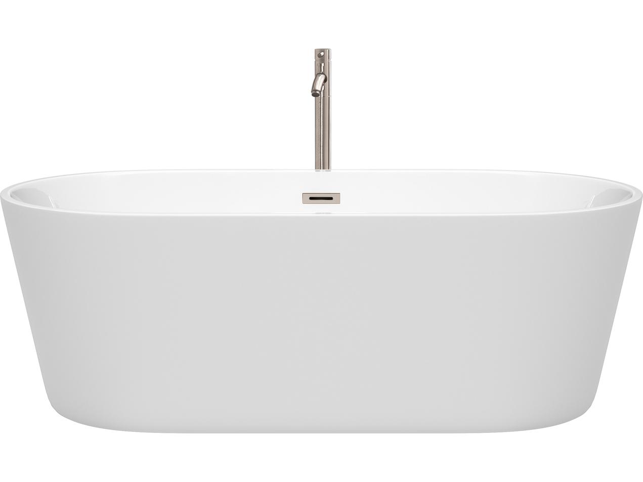 Wyndham Collection Carissa White Bathtub with Floor Mounted Faucet, Drain and Overflow Trim