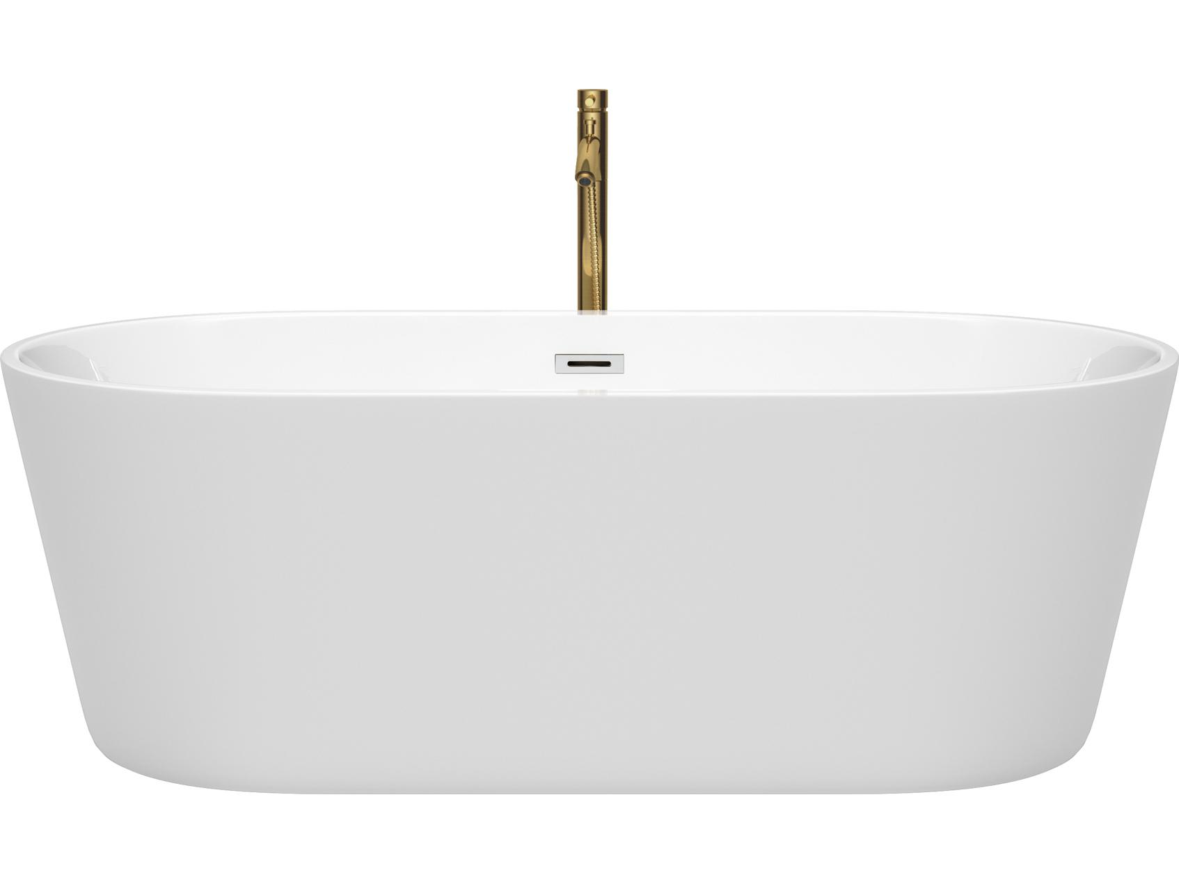 Wyndham Collection Carissa White Bathtub with Polished Chrome Trim and Floor Mounted Faucet