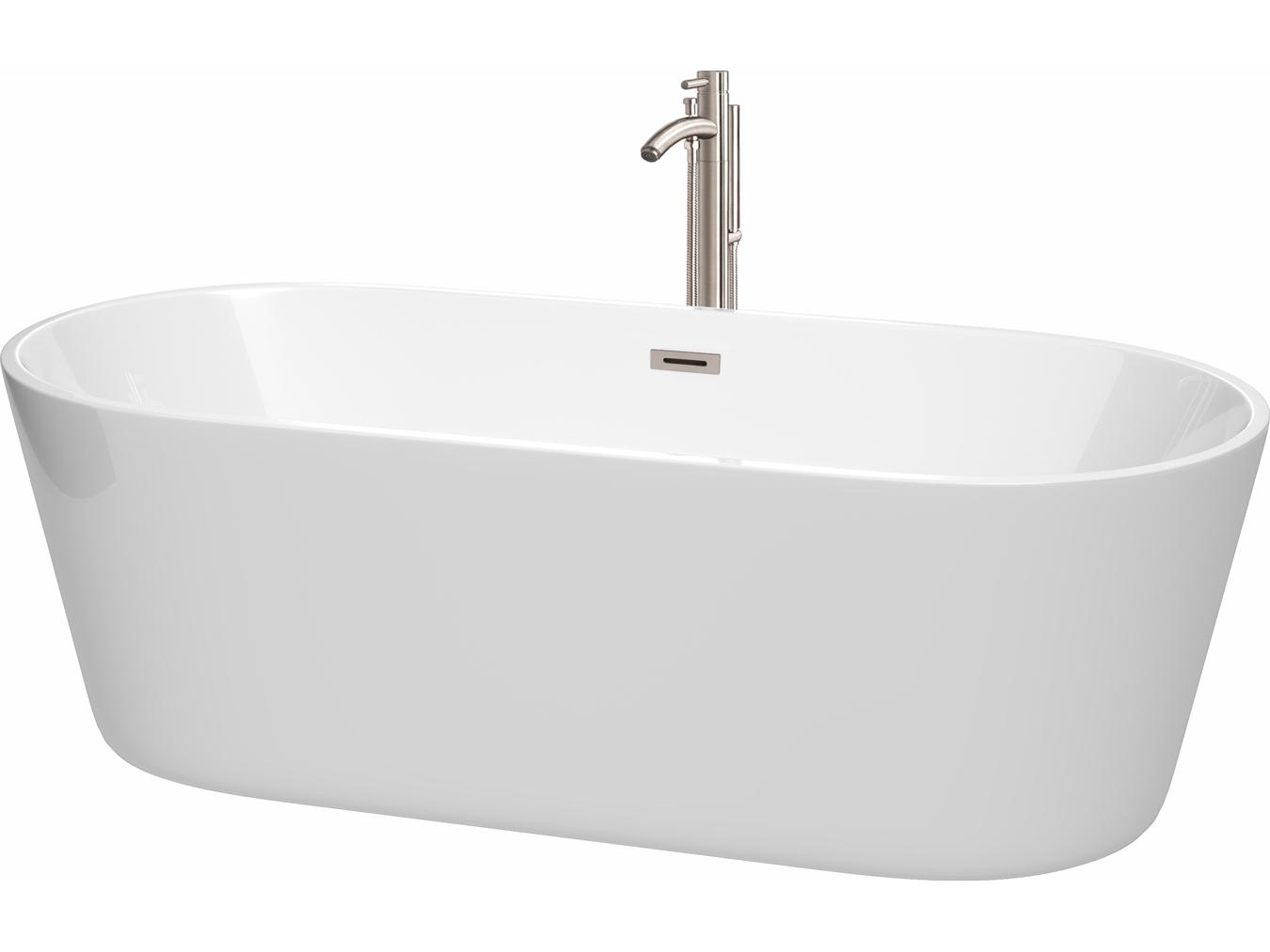 Wyndham Collection Carissa White Bathtub with Floor Mounted Faucet, Drain and Overflow Trim