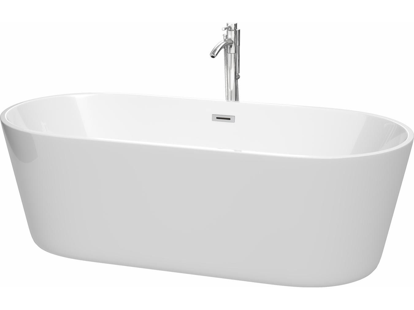 Wyndham Collection Carissa White Bathtub with Floor Mounted Faucet, Drain and Overflow Trim