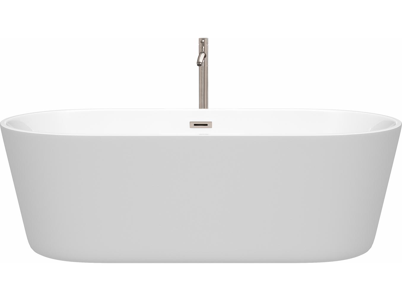 Wyndham Collection Carissa White Bathtub with Floor Mounted Faucet, Drain and Overflow Trim
