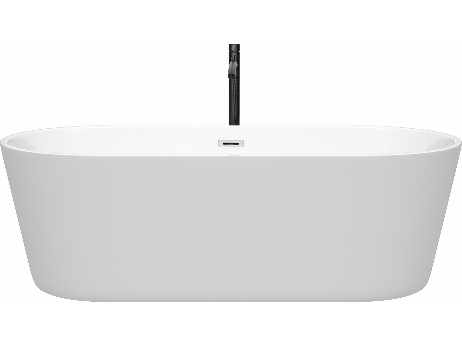 Wyndham Collection Carissa White Bathtub with Polished Chrome Trim and Floor Mounted Faucet