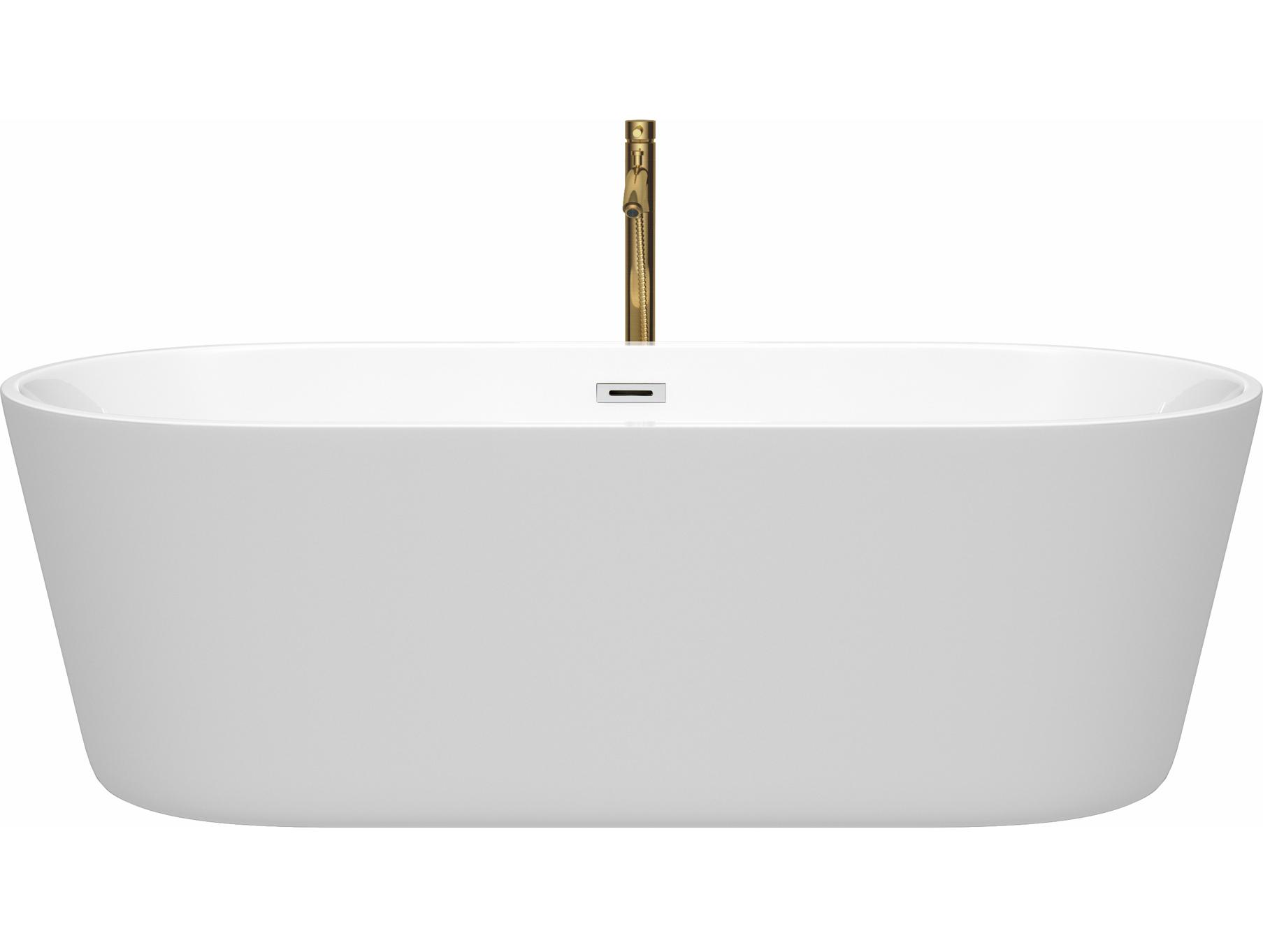 Wyndham Collection Carissa White Bathtub with Polished Chrome Trim and Floor Mounted Faucet