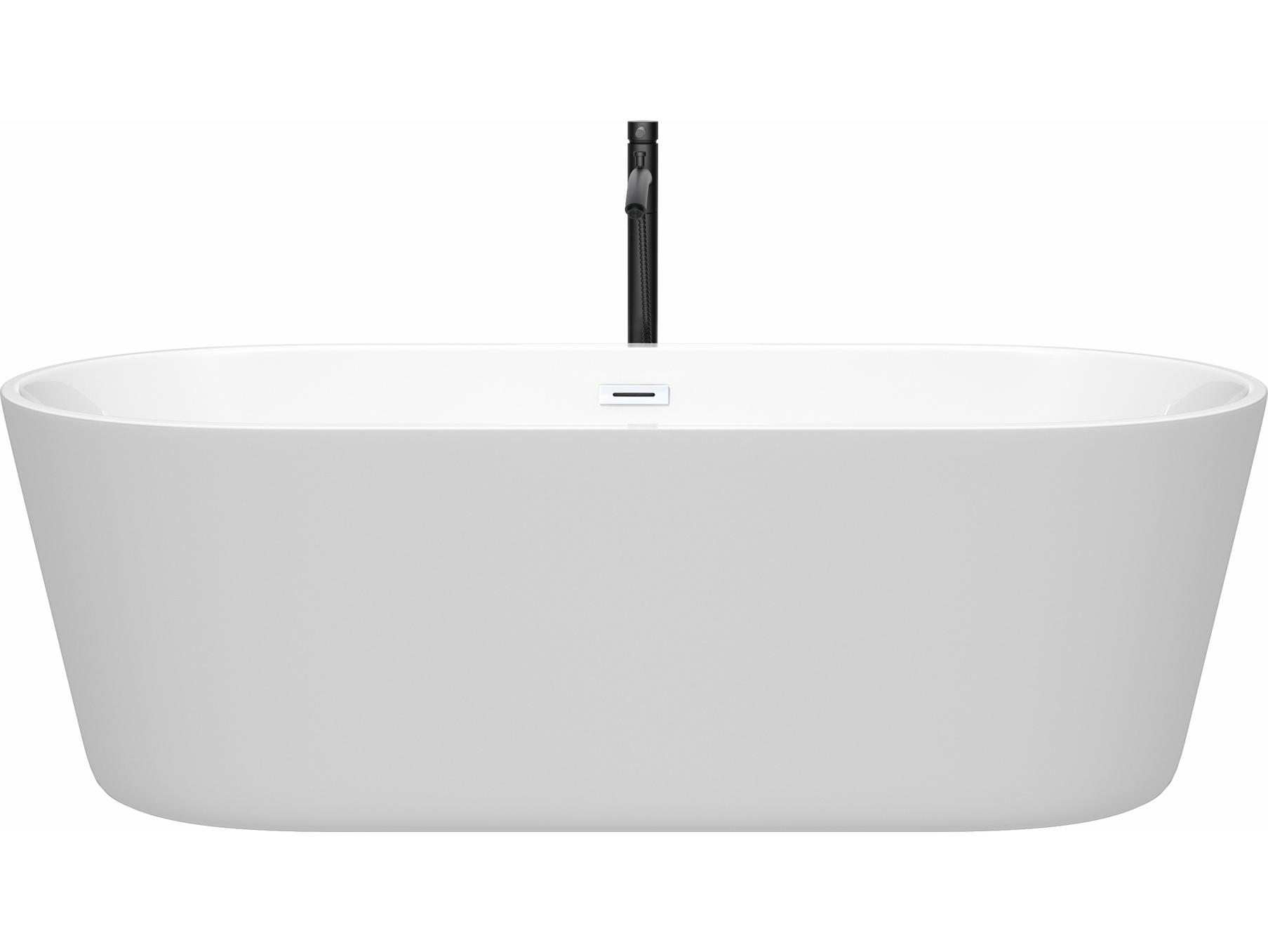 Wyndham Collection Carissa White Bathtub with Shiny White Trim and Floor Mounted Faucet
