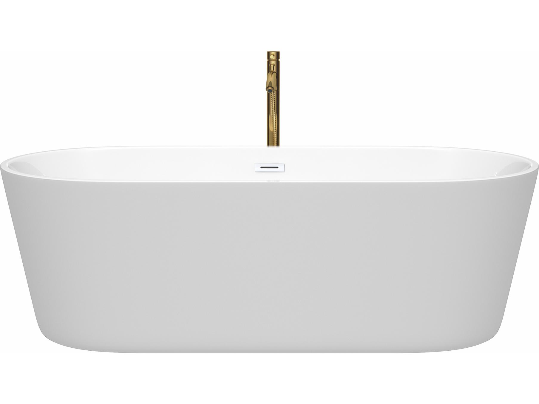 Wyndham Collection Carissa White Bathtub with Shiny White Trim and Floor Mounted Faucet