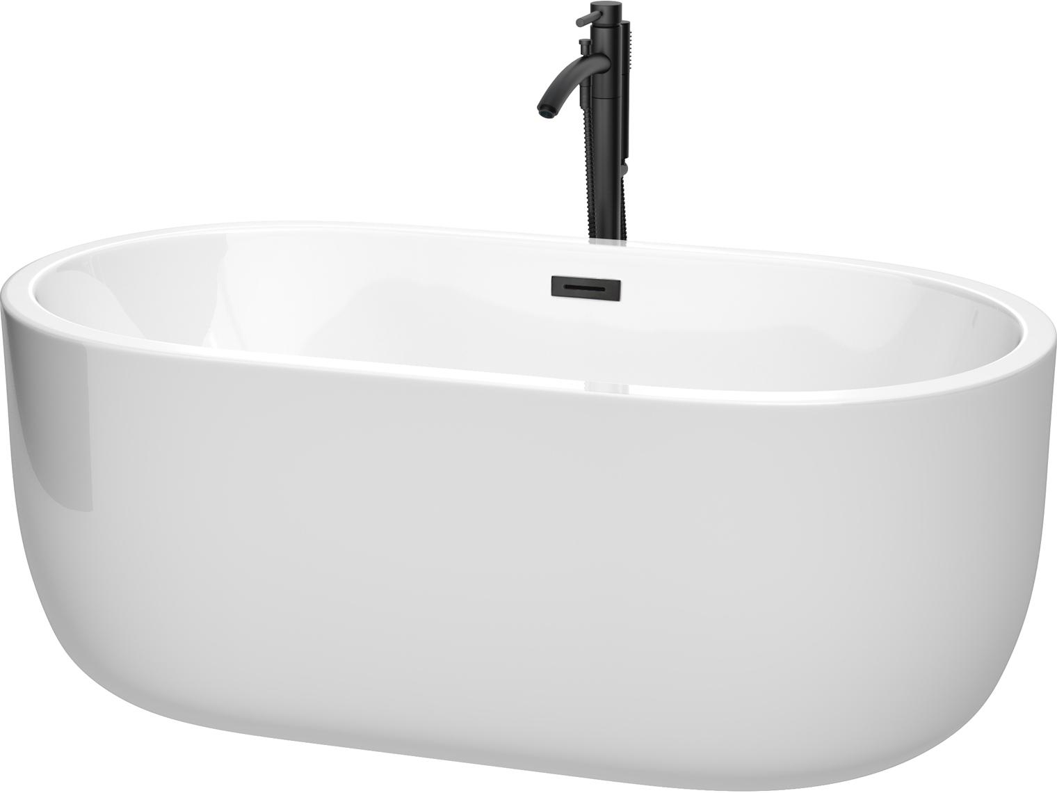 Wyndham Collection Juliette White Bathtub with Floor Mounted Faucet, Drain and Overflow Trim