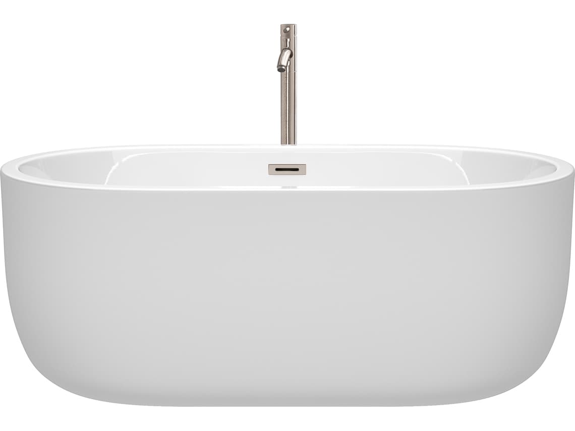 Wyndham Collection Juliette White Bathtub with Floor Mounted Faucet, Drain and Overflow Trim