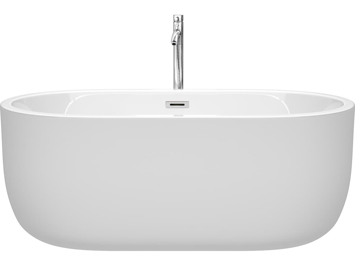 Wyndham Collection Juliette White Bathtub with Floor Mounted Faucet, Drain and Overflow Trim
