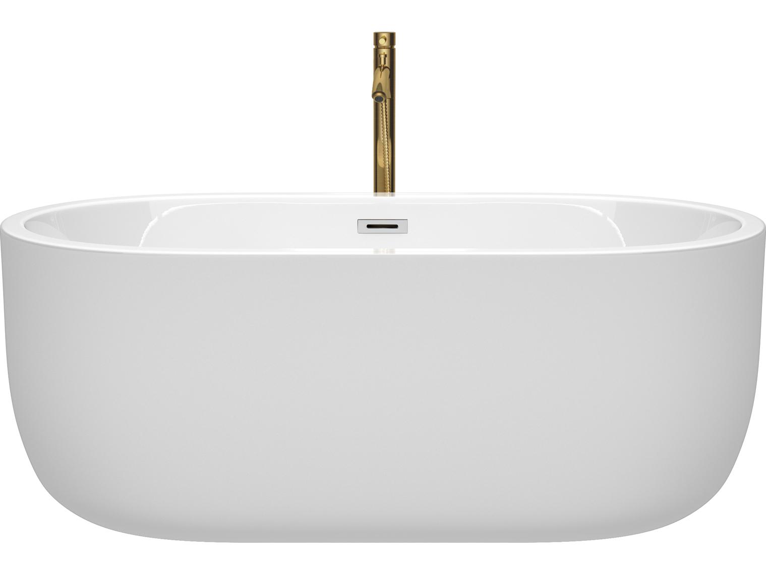 Wyndham Collection Juliette White Bathtub with Polished Chrome Trim and Floor Mounted Faucet