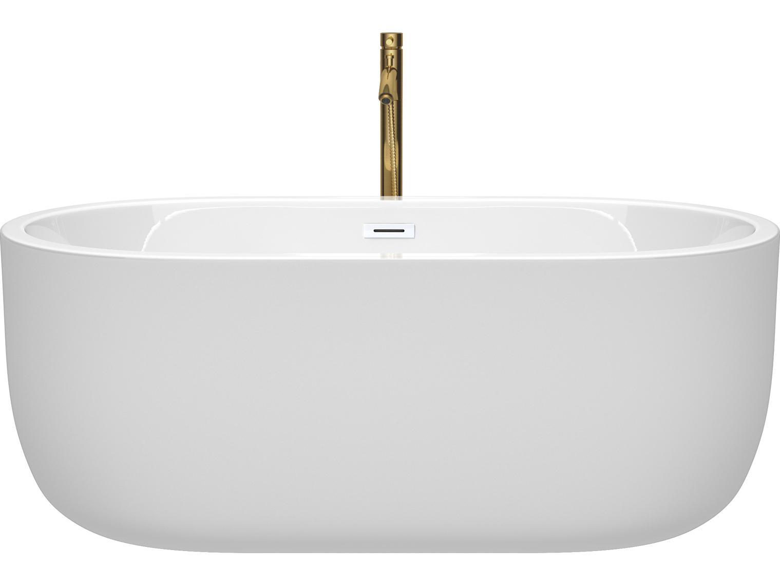 Wyndham Collection Juliette White Bathtub with Shiny White Trim and Floor Mounted Faucet