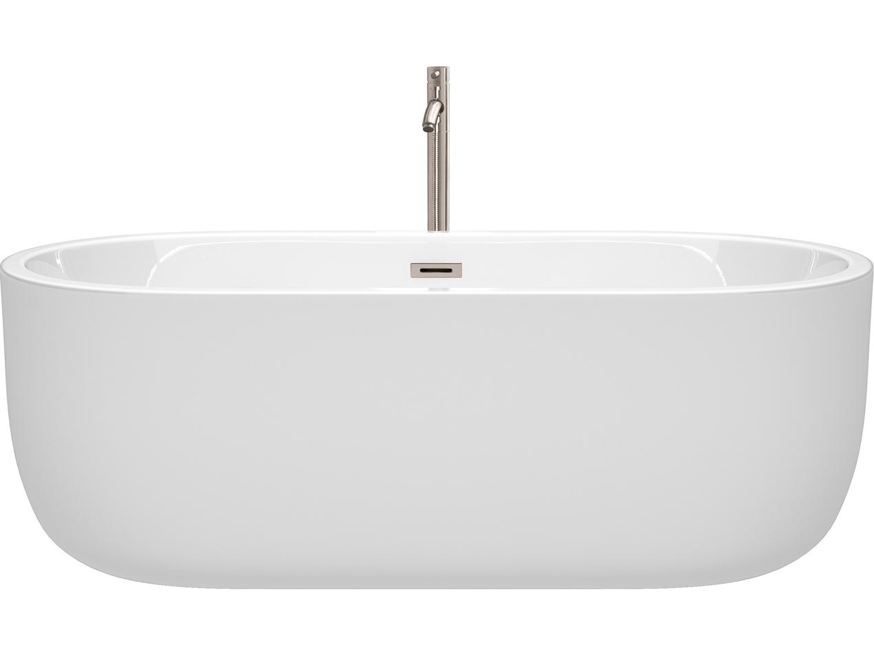 Wyndham Collection Juliette White Bathtub with Floor Mounted Faucet, Drain and Overflow Trim