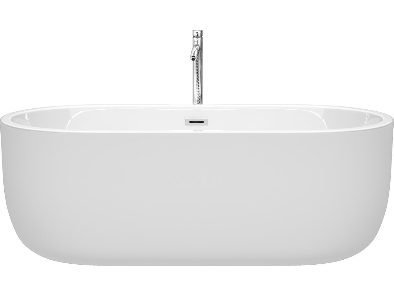 Wyndham Collection Juliette White Bathtub with Floor Mounted Faucet, Drain and Overflow Trim