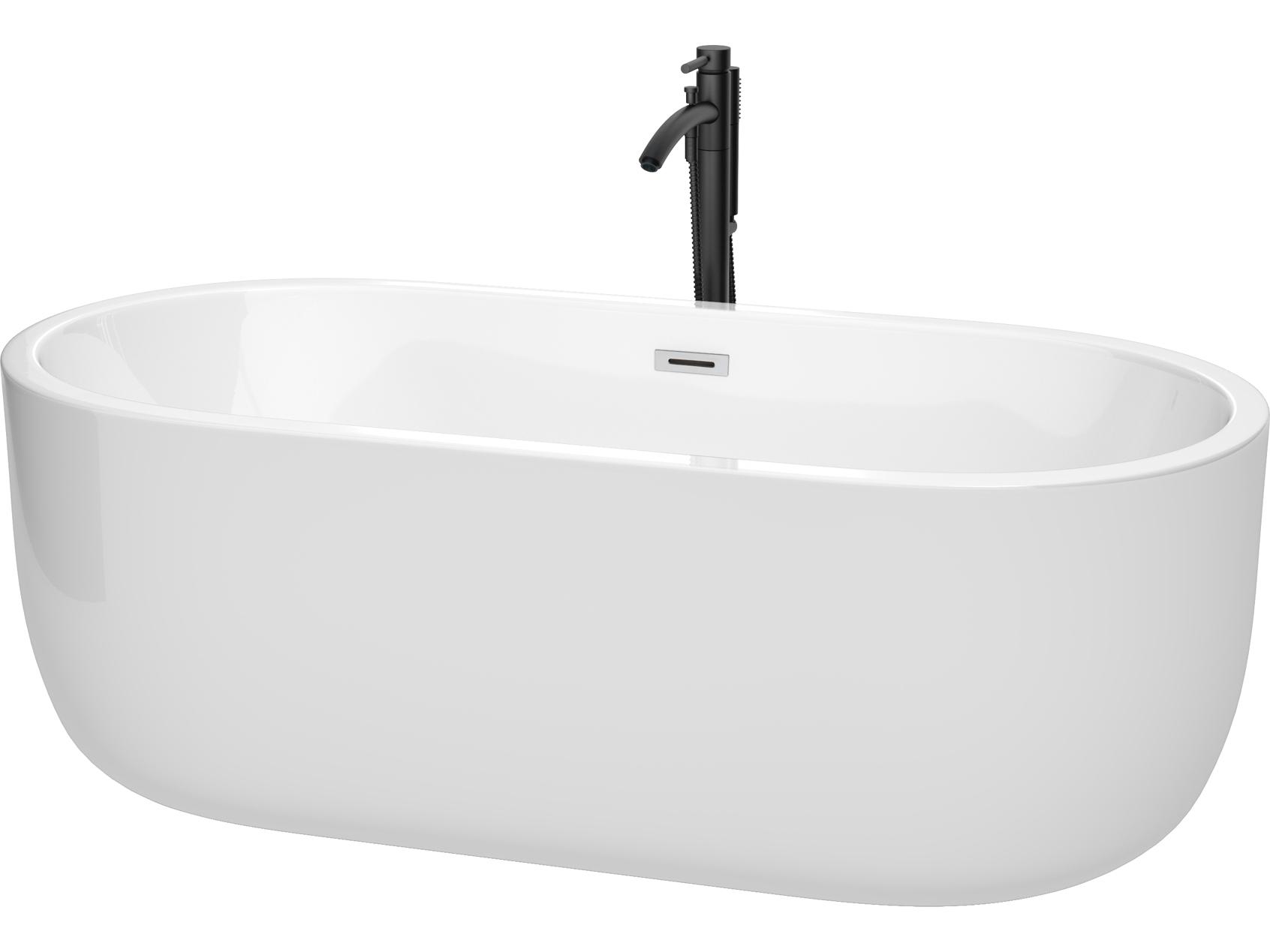 Wyndham Collection Juliette White Bathtub with Polished Chrome Trim and Floor Mounted Faucet