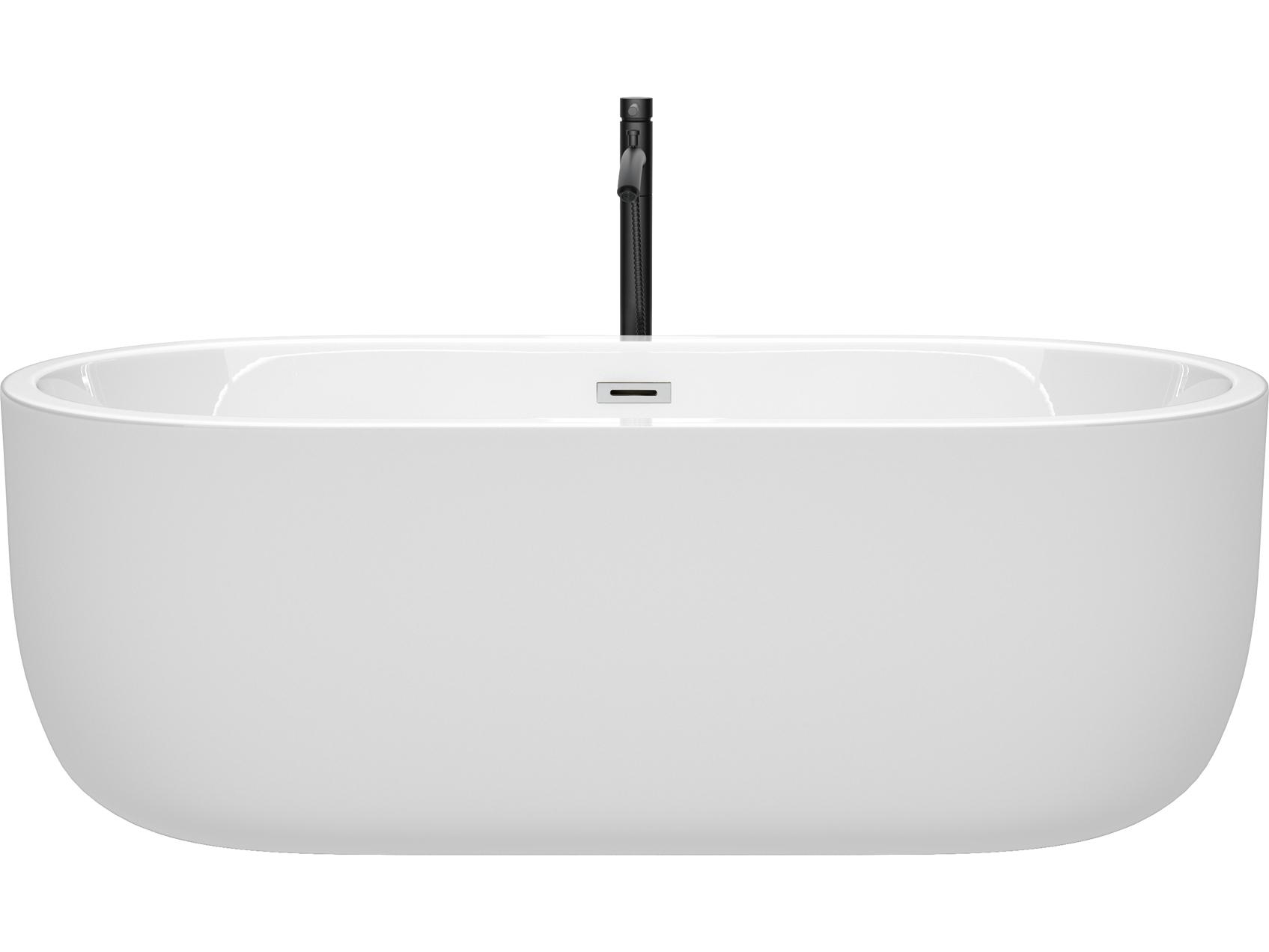 Wyndham Collection Juliette White Bathtub with Polished Chrome Trim and Floor Mounted Faucet
