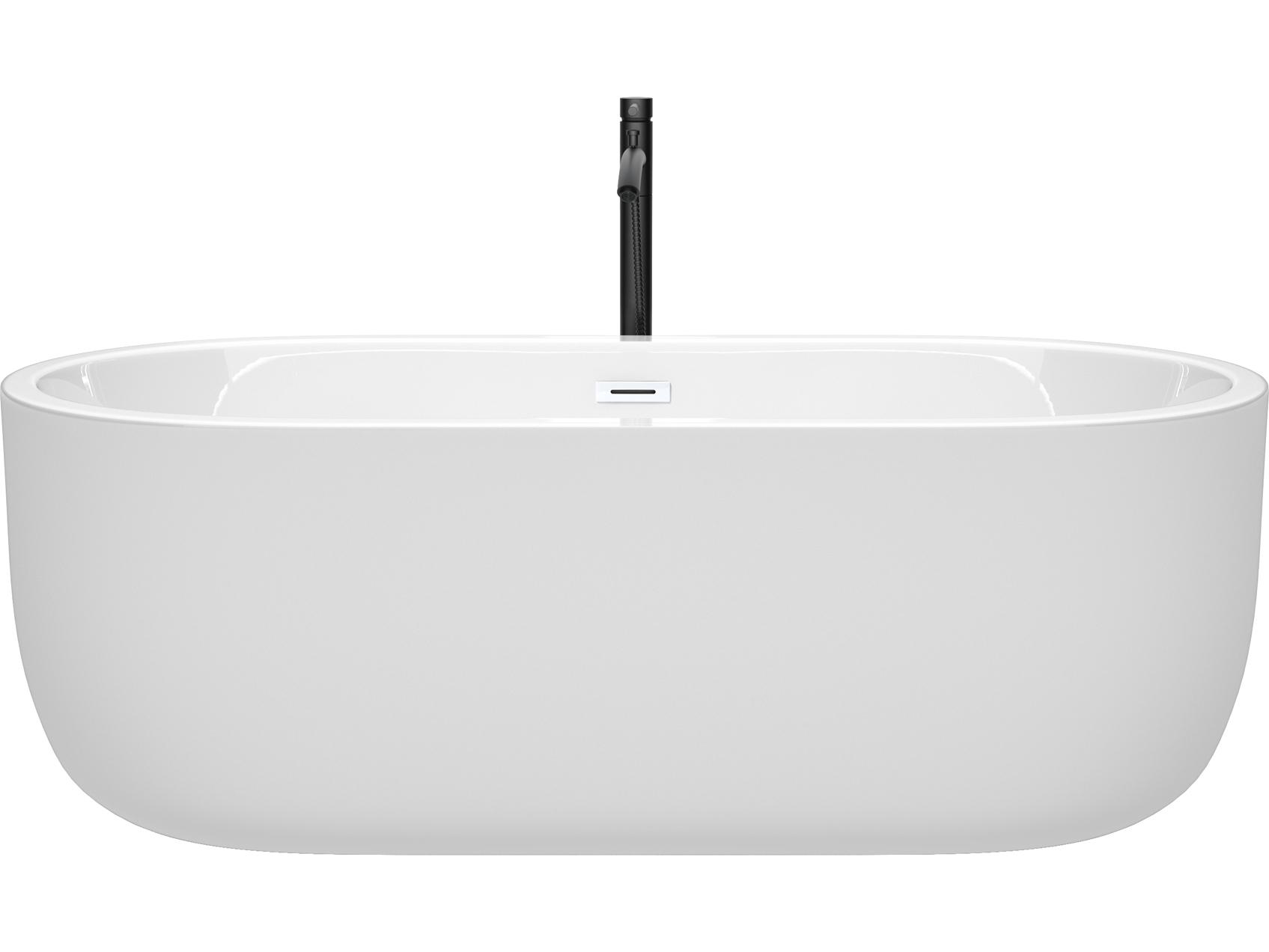 Wyndham Collection Juliette White Bathtub with Shiny White Trim and Floor Mounted Faucet