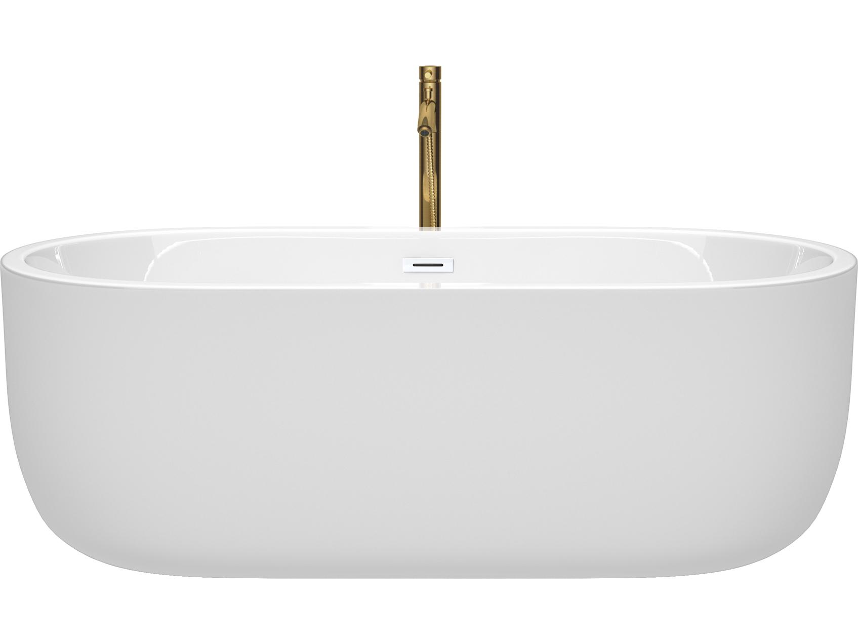 Wyndham Collection Juliette White Bathtub with Shiny White Trim and Floor Mounted Faucet