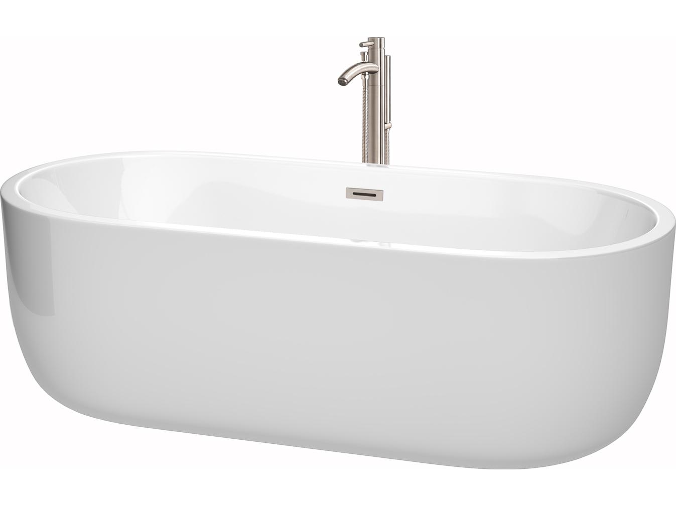 Wyndham Collection Juliette White Bathtub with Floor Mounted Faucet, Drain and Overflow Trim