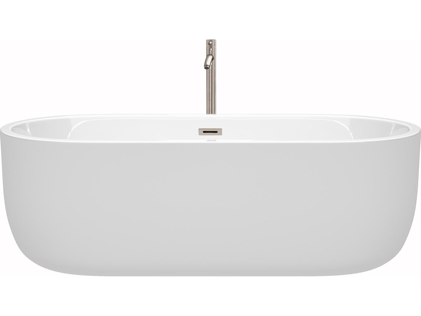 Wyndham Collection Juliette White Bathtub with Floor Mounted Faucet, Drain and Overflow Trim
