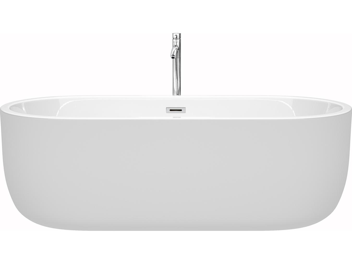 Wyndham Collection Juliette White Bathtub with Floor Mounted Faucet, Drain and Overflow Trim