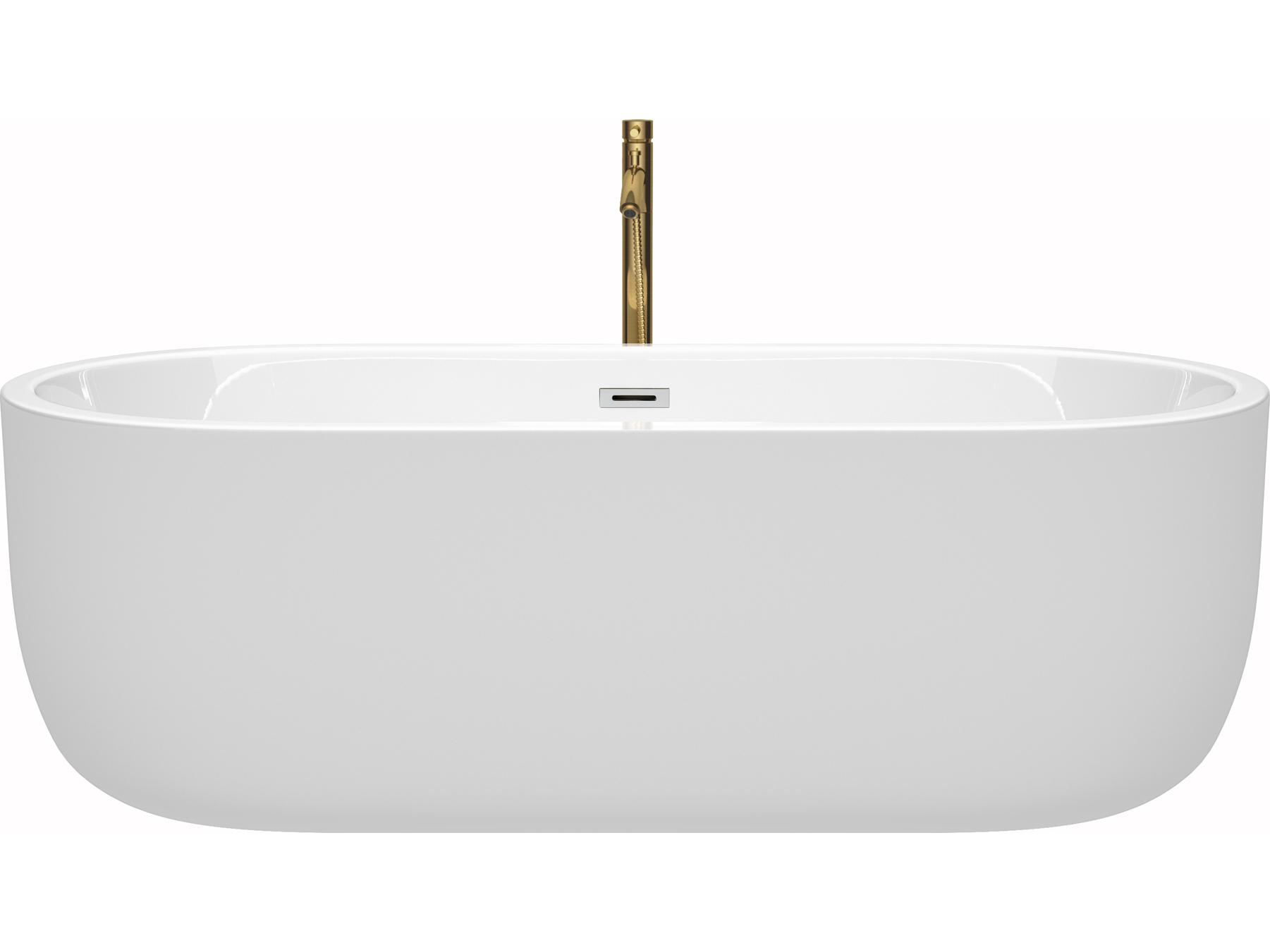 Wyndham Collection Juliette White Bathtub with Polished Chrome Trim and Floor Mounted Faucet