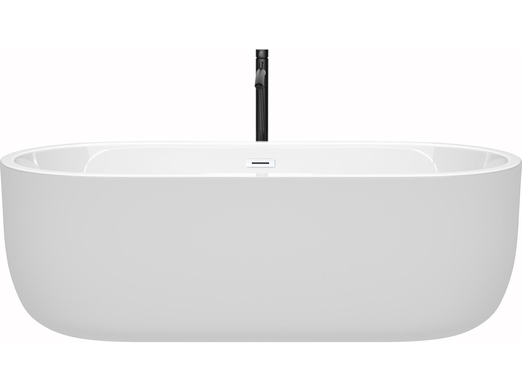 Wyndham Collection Juliette White Bathtub with Shiny White Trim and Floor Mounted Faucet
