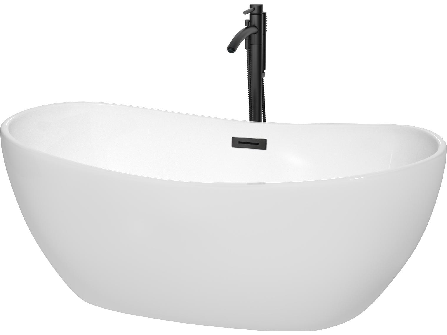 Wyndham Collection Rebecca White Bathtub with Floor Mounted Faucet, Drain and Overflow Trim