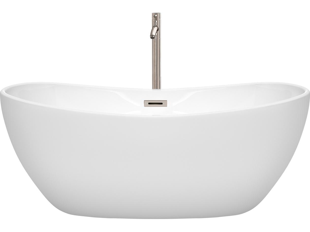 Wyndham Collection Rebecca White Bathtub with Floor Mounted Faucet, Drain and Overflow Trim