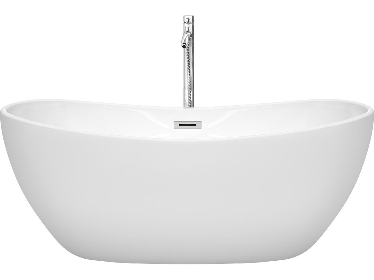 Wyndham Collection Rebecca White Bathtub with Floor Mounted Faucet, Drain and Overflow Trim