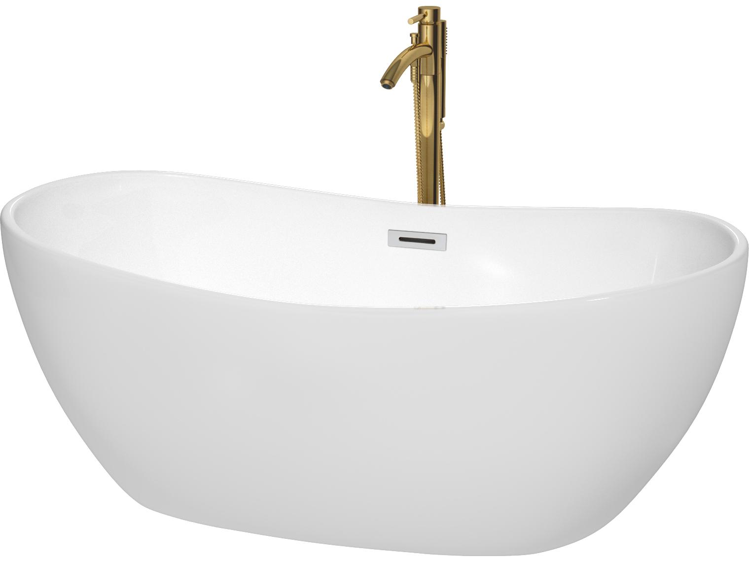 Wyndham Collection Rebecca White Bathtub with Polished Chrome Trim and Floor Mounted Faucet