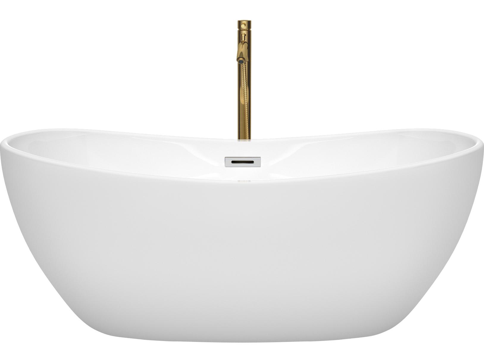 Wyndham Collection Rebecca White Bathtub with Polished Chrome Trim and Floor Mounted Faucet