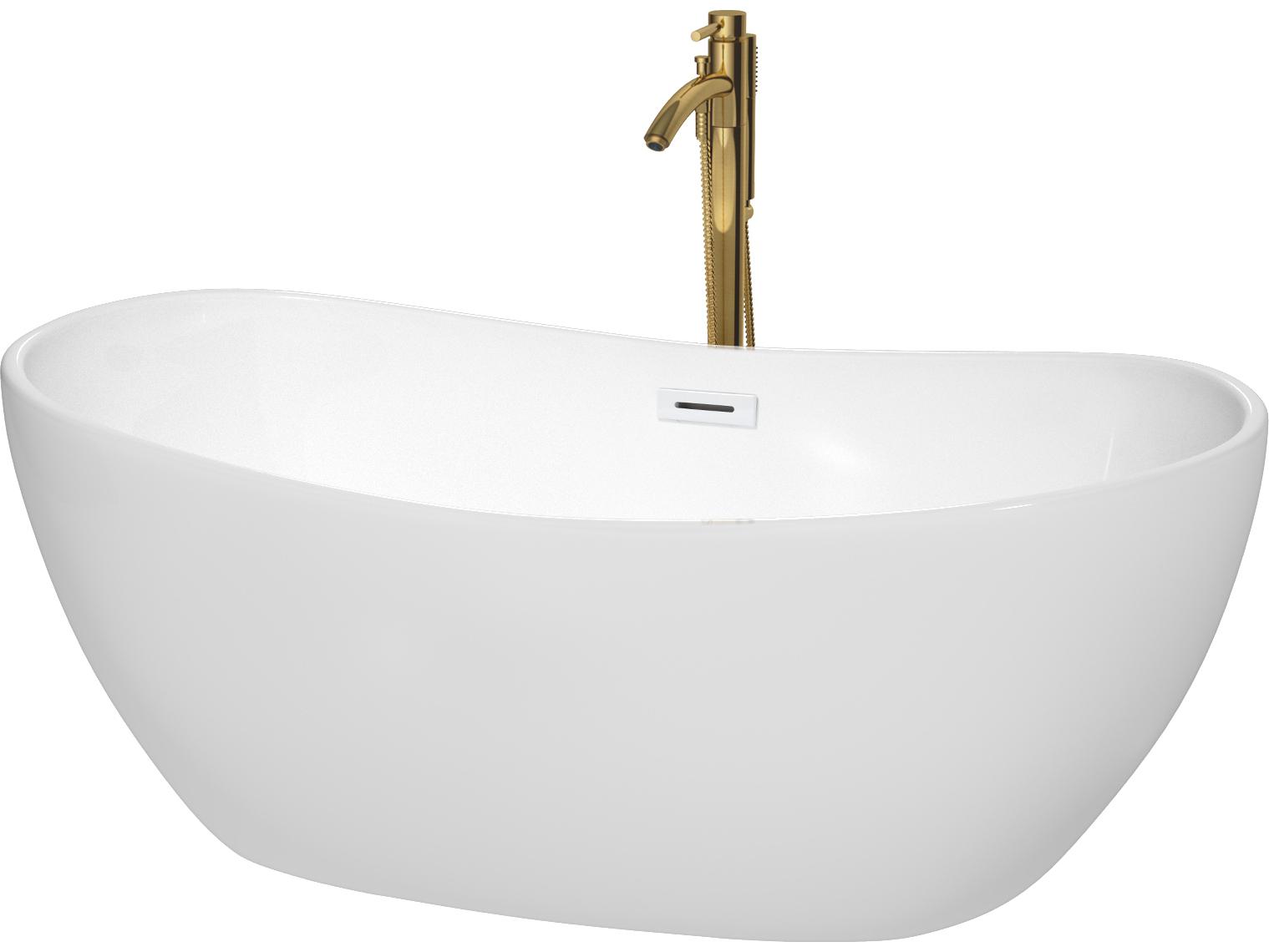 Wyndham Collection Rebecca White Bathtub with Shiny White Trim and Floor Mounted Faucet