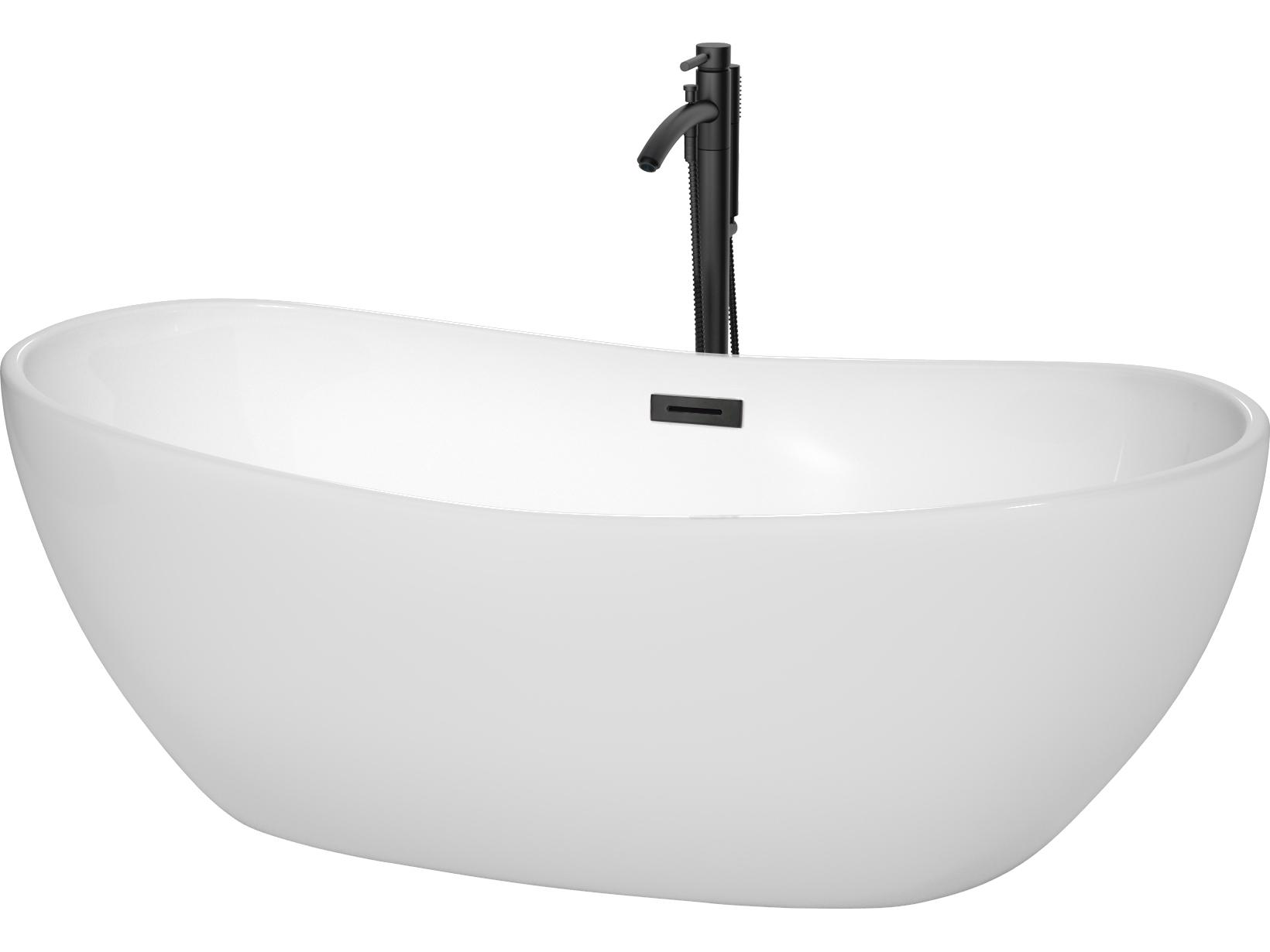 Wyndham Collection Rebecca White Bathtub with Floor Mounted Faucet, Drain and Overflow Trim