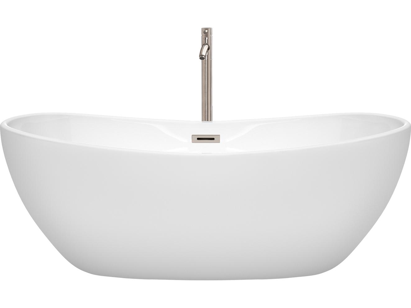 Wyndham Collection Rebecca White Bathtub with Floor Mounted Faucet, Drain and Overflow Trim