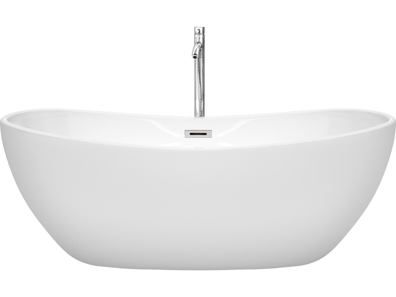 Wyndham Collection Rebecca White Bathtub with Floor Mounted Faucet, Drain and Overflow Trim