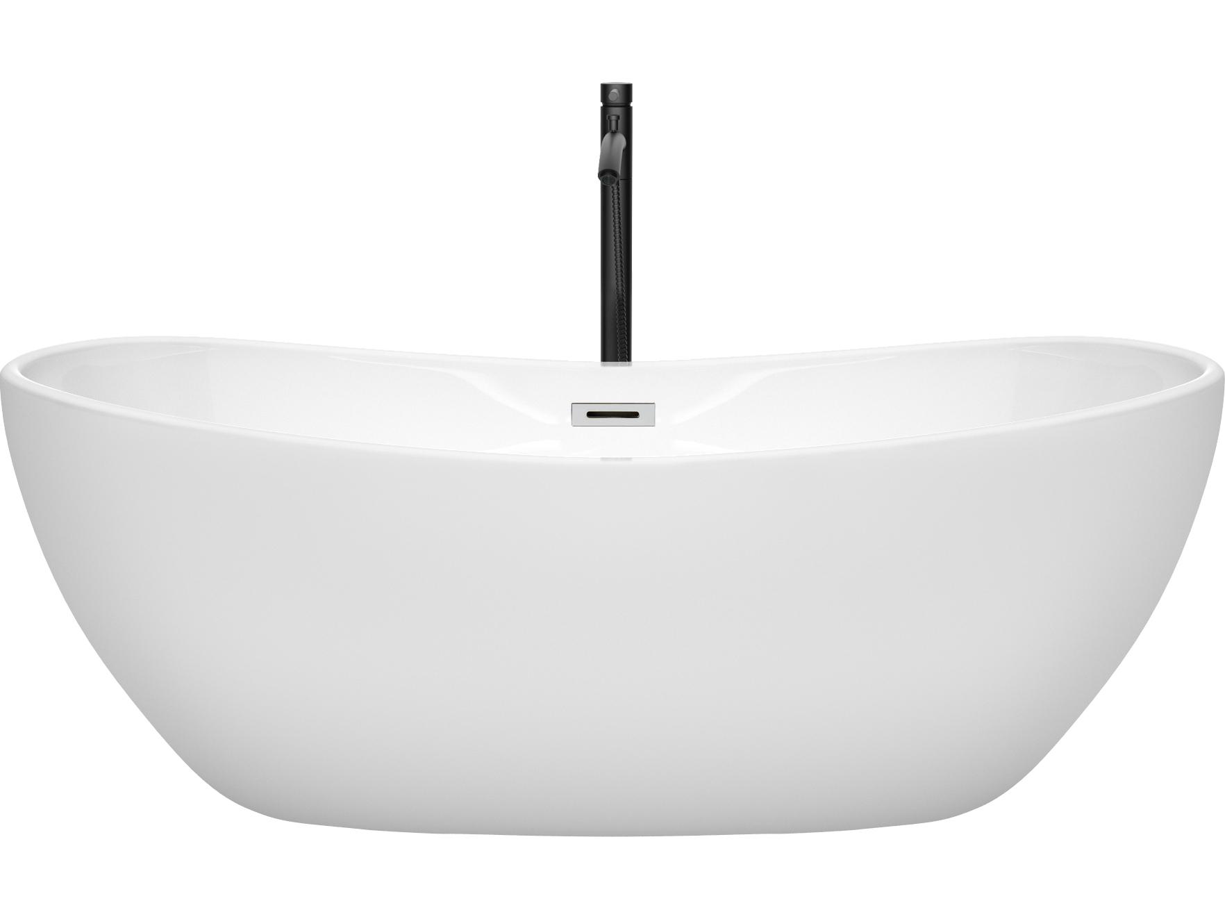 Wyndham Collection Rebecca White Bathtub with Polished Chrome Trim and Floor Mounted Faucet