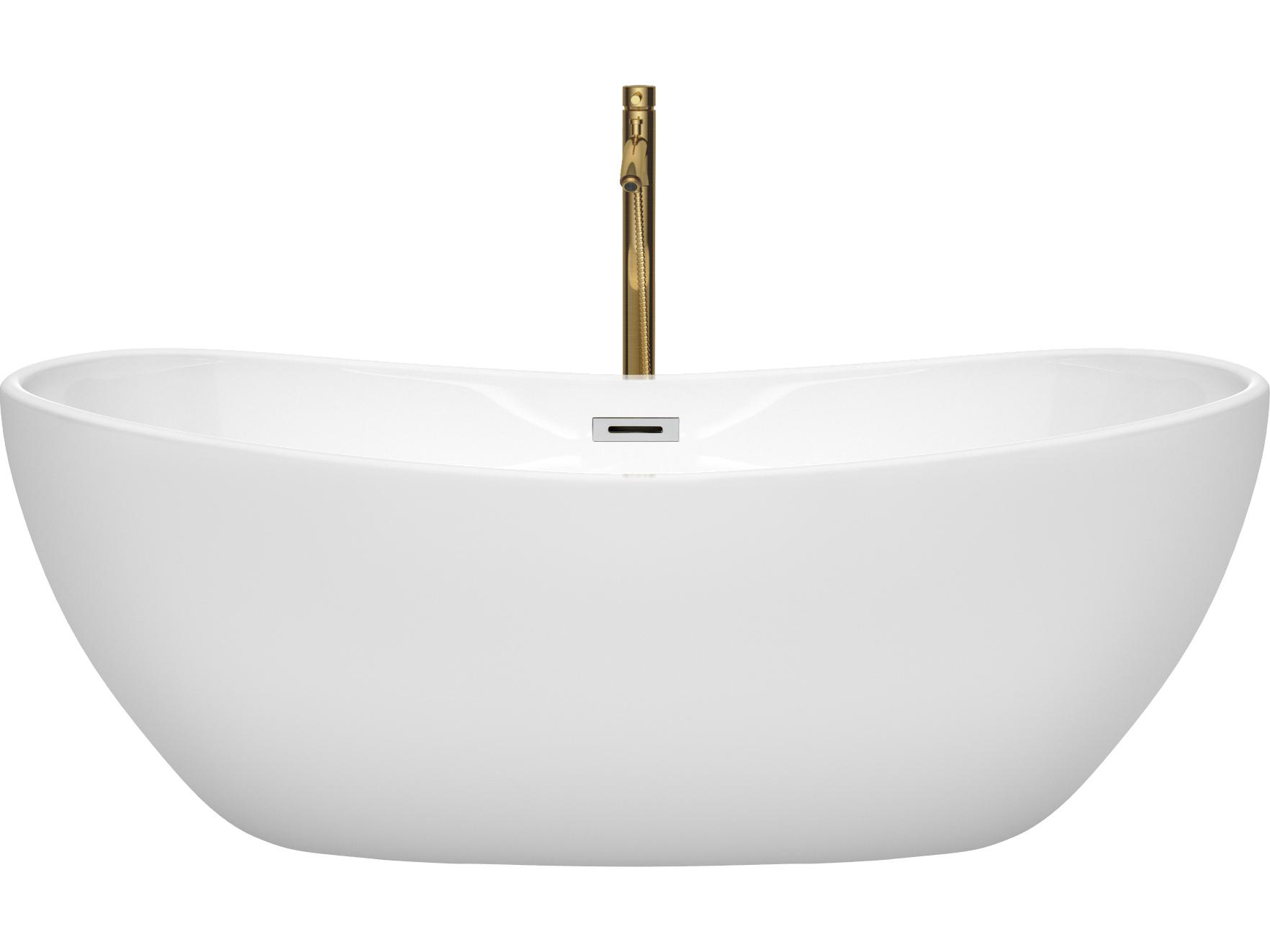 Wyndham Collection Rebecca White Bathtub with Polished Chrome Trim and Floor Mounted Faucet