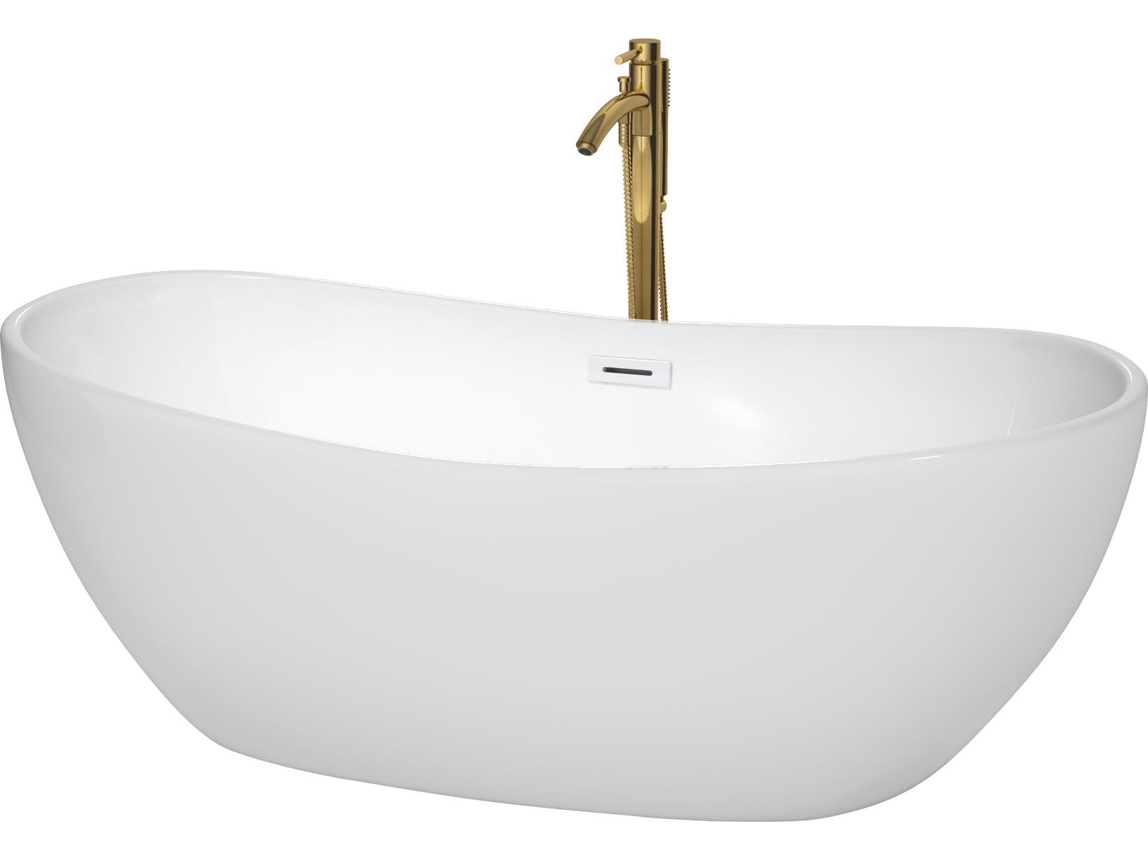 Wyndham Collection Rebecca White Bathtub with Shiny White Trim and Floor Mounted Faucet