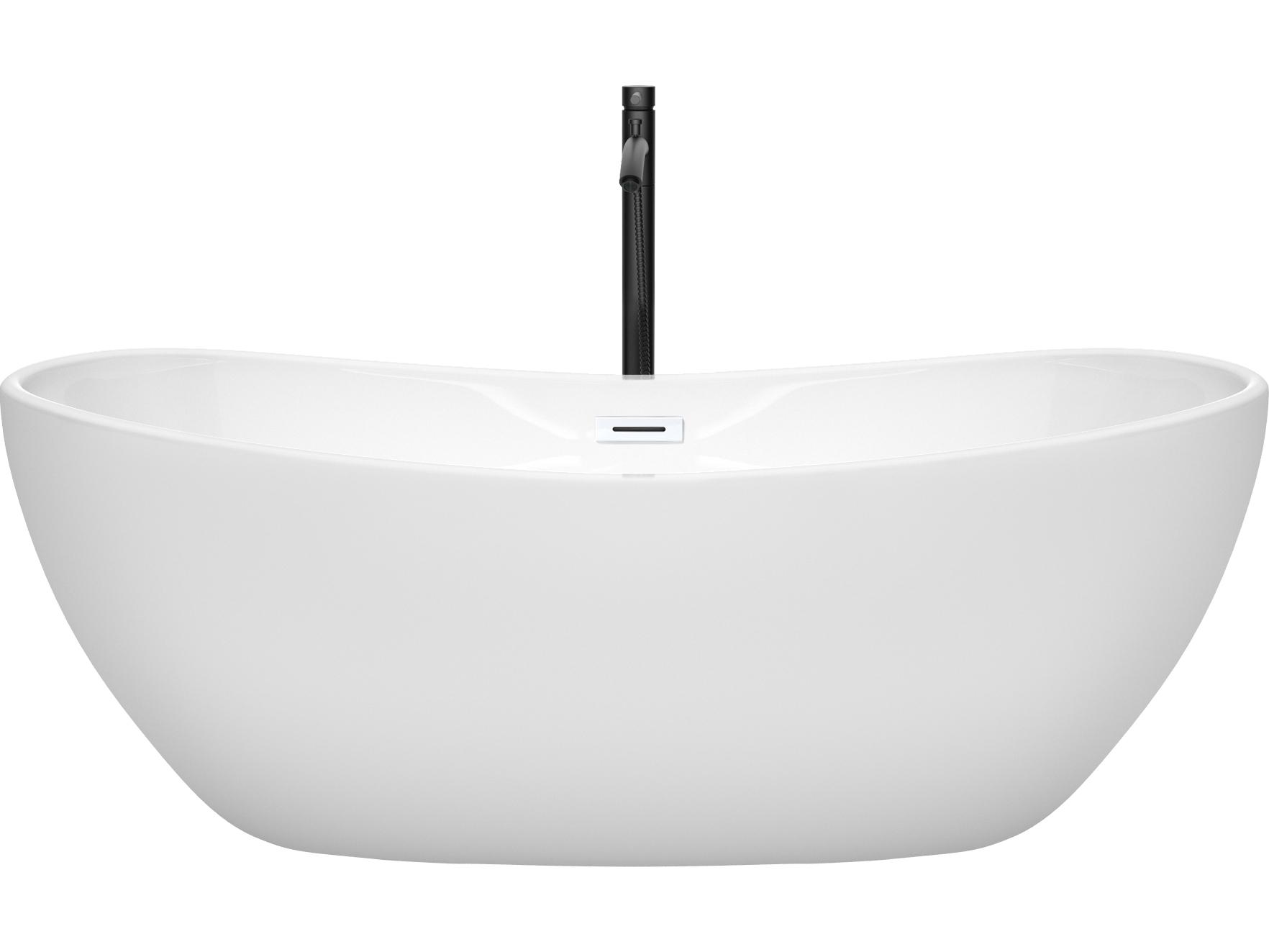 Wyndham Collection Rebecca White Bathtub with Shiny White Trim and Floor Mounted Faucet
