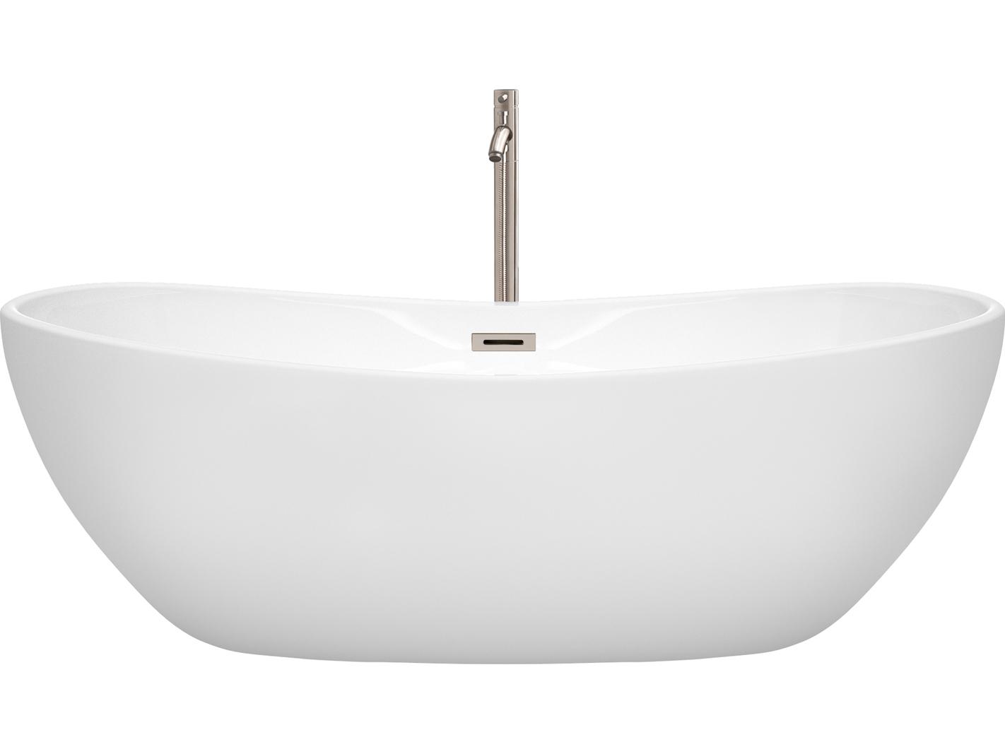 Wyndham Collection Rebecca White Bathtub with Floor Mounted Faucet, Drain and Overflow Trim