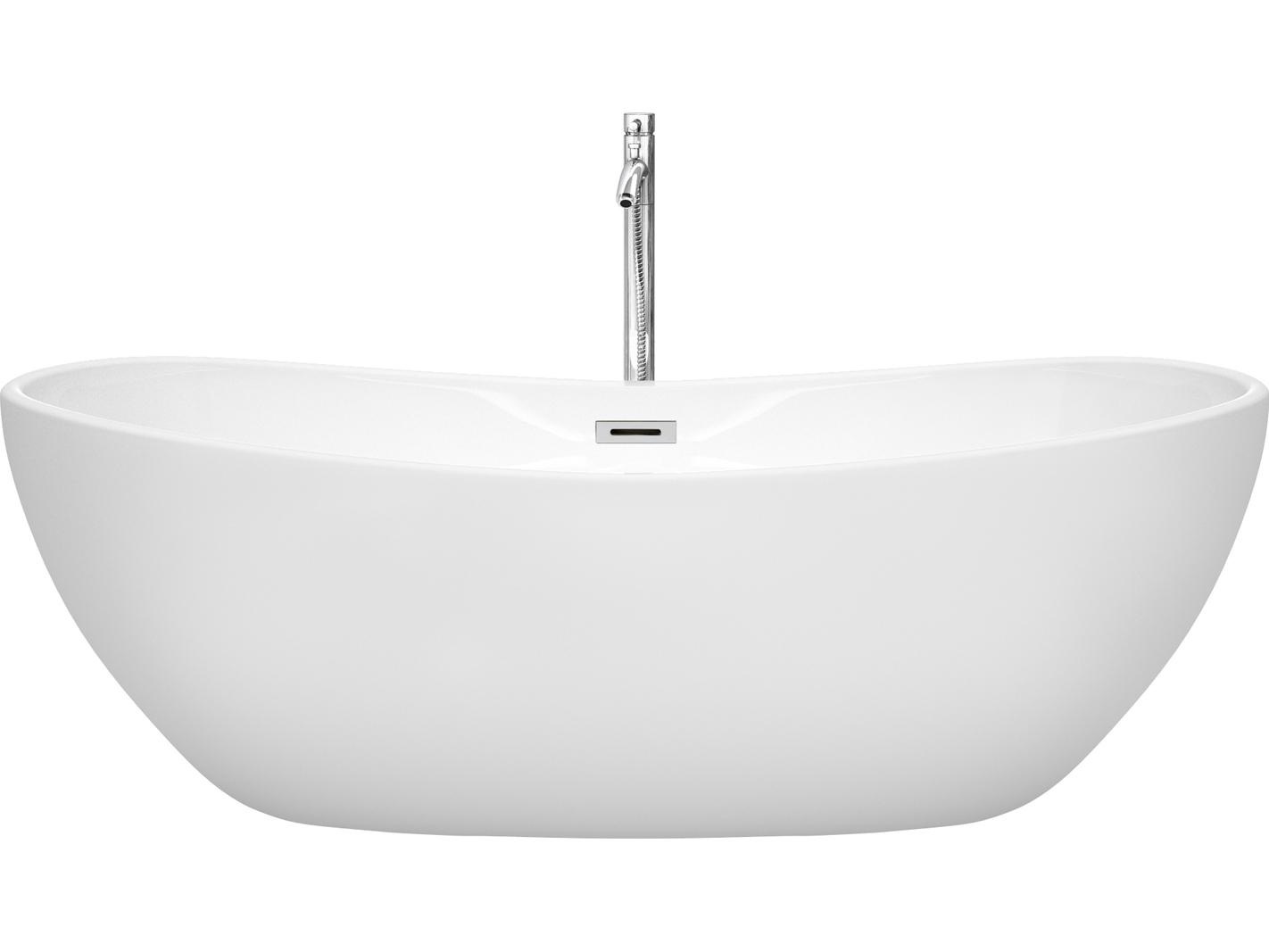 Wyndham Collection Rebecca White Bathtub with Floor Mounted Faucet, Drain and Overflow Trim