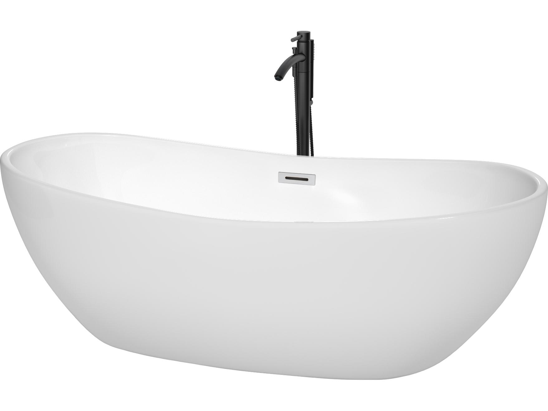 Wyndham Collection Rebecca White Bathtub with Polished Chrome Trim and Floor Mounted Faucet