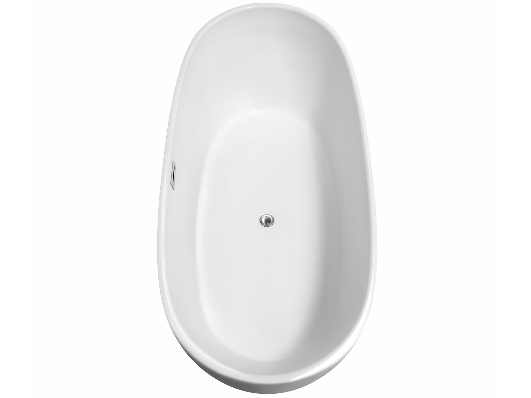 Wyndham Collection Rebecca White Bathtub with Polished Chrome Trim and Floor Mounted Faucet